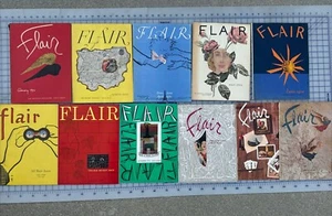 Lot 11 FLAIR VTG Magazine 1950 Feb-Dec  MCM Fashion Art Travel Entertainment - Picture 1 of 24