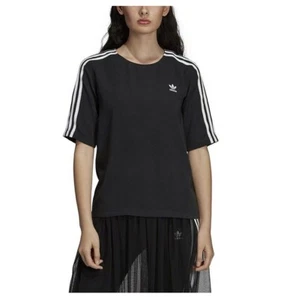 Camiseta Adidas Originales Mujer 3 Rayas Cremallera Trasera Negra Talla XS 7153 - Imagen 1 de 2
