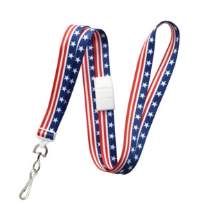American Flag USA ID Neck Lanyard w/Breakaway - Red White & Blue Stars & Stripes - Picture 1 of 3