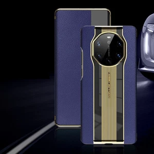 For Huawei Mate 40 RS Porsche 40 Pro Pro+ GENUINE LEATHER FLIP SMART CASE COVER - Picture 1 of 20