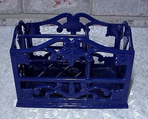 Organizador de escritorio vintage de hierro fundido esmalte azul cobalto utensilio de cocina flor de lis - Imagen 1 de 9