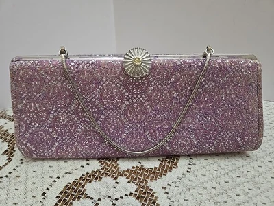 Bolso sin asas de noche púrpura lavanda con lentejuelas diseño Starburst correa de cuerda de metal de colección Foto 1 de 4