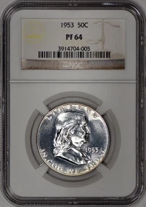 1953 Proof Franklin Half Dollar 50c NGC PF 64 (PR64) RED-001 Re-engraved - Picture 1 of 5
