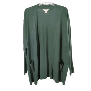 Terra & Sky Cardigan Women's Sz 1X Green Long Sleeve Open Front Pockets Sweater - Picture 1 of 13