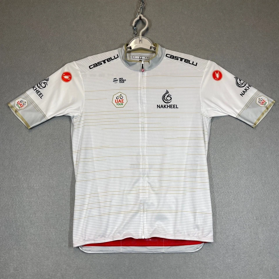 Castelli 骑行服男式 2XL XXL 白色 Nakheel 阿联酋 UCI 世界巡回赛全拉链 — 第 1/4 张图片