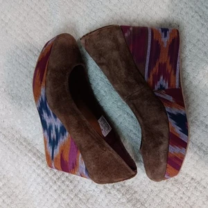Reef Women’s High Tropic Brown Suede Round Toe Wedge Heels Size 8 Bohemian Chic - Picture 1 of 9