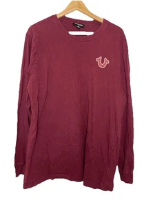 True Religion Men's XLarge Red Burgundy Long Sleeve Logo Tshirt - Picture 1 of 6