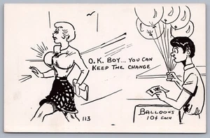 Risque Comic Postkarte Kayes Frau Luftballons falsche Brüste üppig H10 - Bild 1 von 2