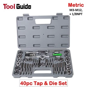 40pc M3-M12 Tap and Die Set Metric Coarse Fine Pitch Heavy Duty Thread Tool Kit - Picture 1 of 4
