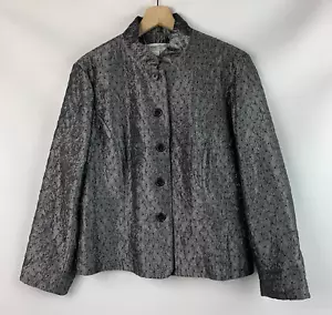 Coldwater Creek Jacket Gray Metallic Stand Collar Buttons 3/4 Sleeve Size PM - Picture 1 of 7