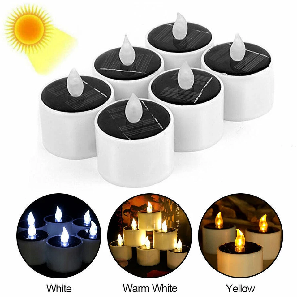 Solar Powered LED Candle Light Flameless Flickering Tea Lights Waterproof Lamp - Image 1 of 4