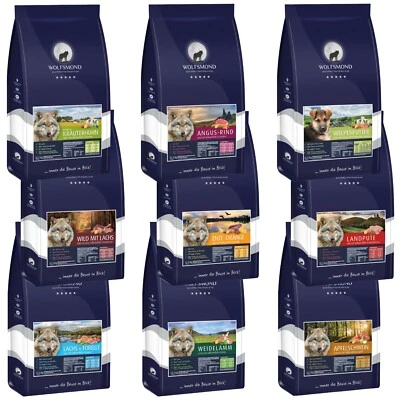 Hundefutter 12 kg Wolfsmond Lamm Pute Lachs Ente Schwein Huhn Wild Rind Hund S - Bild 1 von 2