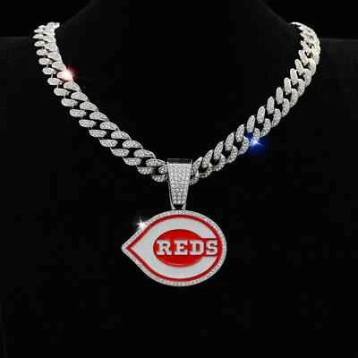 Cincinnati Reds GEM NECKLACE Gold/Silver Bling Hip Hop Pendant & 24'' Chain - Image 1 of 4