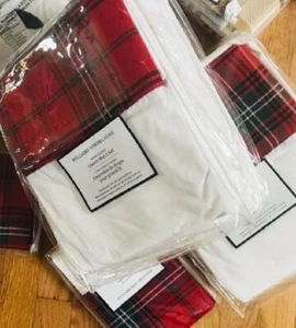 Williams Sonoma Home Tartan Plaid Sheet Set Red Queen Christmas Holiday 4pc New - Picture 1 of 2