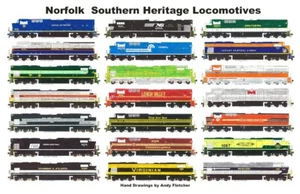 Locomotoras Norfolk Southern Heritage 11""x17"" mantel laminado Andy Fletcher - Imagen 1 de 1