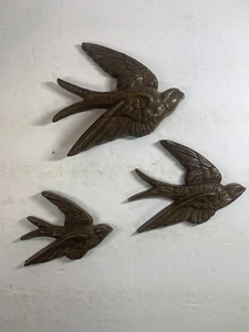 VTG Retro MCM Set If 3 Burwood Plastic Wall Hanging Swallows Birds Brown Sparrow - Picture 1 of 8
