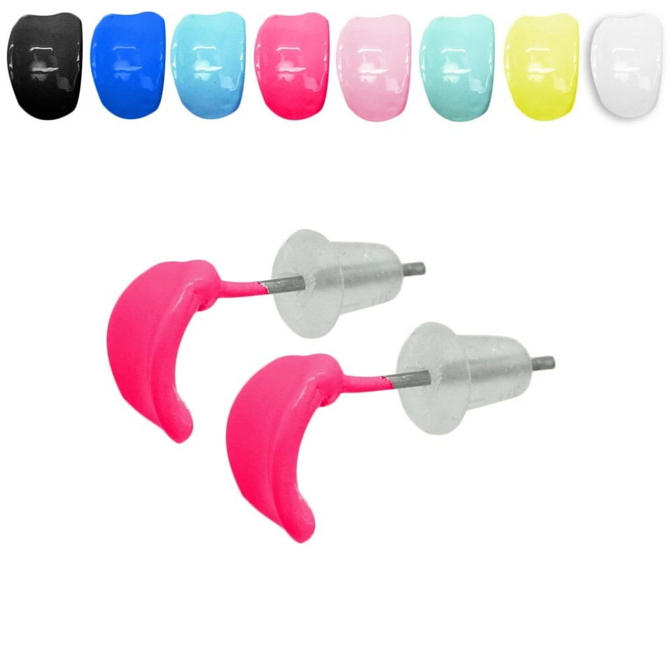 1 Paar hübsche halbrunde Ohrstecker Creolen rot gelb grün blau weiß pink schwarz - Bild 1 von 1