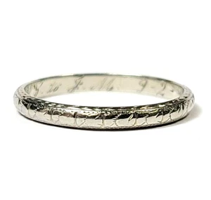 1928 Vintage 18k Weißgold dünner Band geätzt Eternity Ring Größe 7 1/4 - Bild 1 von 5