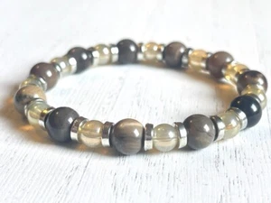 Pulsera de cuentas de xiopal de madera petrificada (en estiramiento) 8 mm 7" pulgadas piedra genuina - Imagen 1 de 8