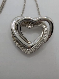 PAJ Sterling Silver 925 Diamond Accent Interlocking Hearts Pendant w/ 18"  chain - Picture 1 of 5
