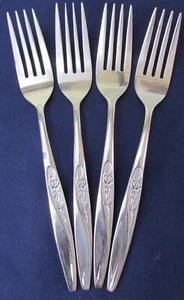 SET 4 DINNER FORKS! Vintage IIC IMPERIAL INT'L stainless IIC ROSE pattern LOVELY - Bild 1 von 6