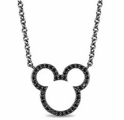 1Ct Round Lab Created Black Diamond Mickey Mouse Pendant 14k Black Gold Plated - Image 1 of 4