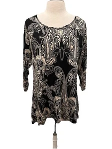 Rose & Olive Blac & Cream Print 3/4 Sleeve Tunic Top 1X - Picture 1 of 5