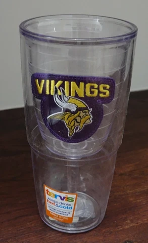 tervis genuine NFL Minnesota VIKINGS sequin Patch hot/cold Drink 16 oz  goblet Cover