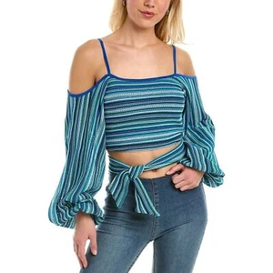 Top para mujer Ramy Brook Ziva a rayas corbata manga globo cielo nuevo con etiquetas 295 talla XXS - Imagen 1 de 9