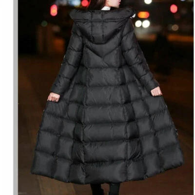 Ladies Long Puffer Coat Jacket Hooded Padded Quilted Zip Outerwear Black Ski - Image 1 of 3
