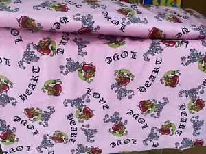 Love beard rose flower heart crown Pink Minky Fabric, 60” by 33" - Picture 1 of 10