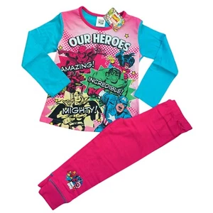 Niñas 5-6 años Marvel Comics Pijama Niños Ropa de dormir Manga Larga Rosa Superhéroe - Imagen 1 de 3