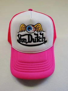 VON DUTCH BESTICKTE TRUCKERMÜTZE MIT FLIEGENDEM AUGENBALL FARBE - PINK & WEISS, DRUCKKNOPFLASCHE - Bild 1 von 4