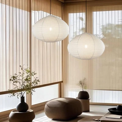 2PCS 20 in Handmade Linen Pendant Light Shades | Foldable Beige & White - Image 1 of 4