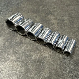 Snap On 1/4" Drive SAE 6 Point Socket Set Of 7 TM18 TM16 TM14 TM12 TM11 TM10 TM9 - Foto 1 di 9