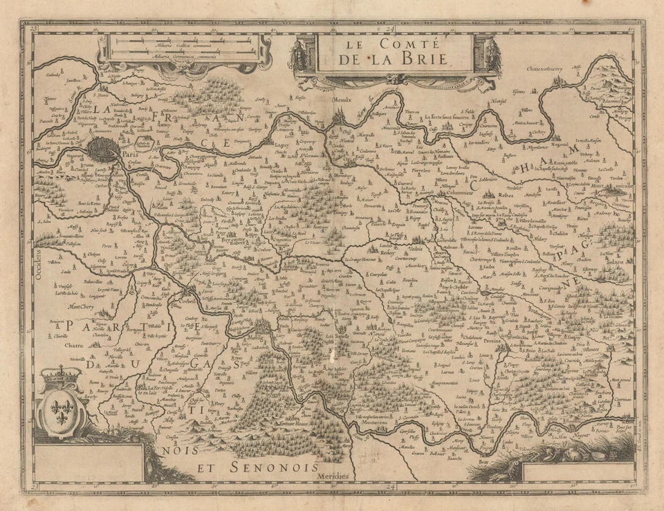 Le Comté de la Brie. Condado de Brie. Sena y Marne/París. Mapa Janssonius c1631 Foto 1 de 1