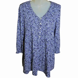 J Jill Womens Floral Peasant Tunic Top Size XS Purple Smocked Cottage Modal - Picture 1 of 11