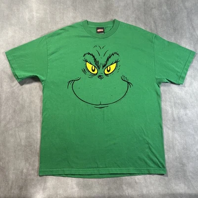 复古 Y2K Dr Seuss The Grinch Who Stole 圣诞脸 T 恤尺寸 XL 绿色 — 第 1/4 张图片