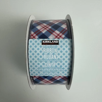 Kirkland Wire-Edged Ribbon - 2.5" Wide x 50 Yards - Red,white,blue Plaid New!!! - Image 1 of 4