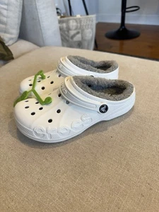 Crocs Baya Lined Clog Kids Sz J3, White/Grey, NWT - Picture 1 of 7