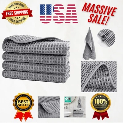 Роскошные полотенца из микрофибры без ворса - упаковка 4 шт., 13x13 вафельном плетении - Изображение 1 из 4