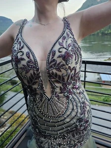 Engerla grün lila Perlen Meerjungfrau Ballkleid rückenfrei Größe 10 neu - Bild 1 von 5