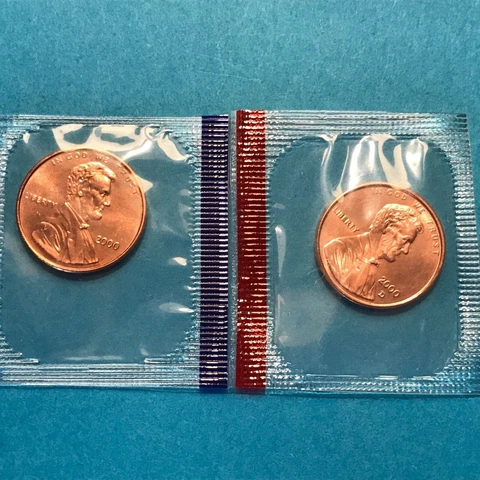 2000 P&D Lincoln Cents Unc in Mint Cello   FREE SHIP Cover