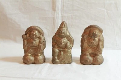 Lote de 3 Muñecas de Arcilla Japonesas Antiguas Ebisu Daikoku Dioses Japoneses Raras Foto 1 de 4