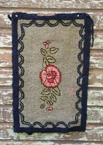 Antique Folk Art Primitive Handcrafted Floral Hooked Rug Needs Work - Picture 1 of 10
