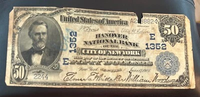 1902 $50 DB Hanover National Bank NEW YORK National Currency CH #1352 0 KNOWN ! - Image 1 of 4