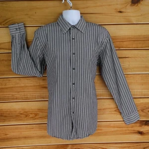 Apt. 9 Dress Shirt Mens Size L (16.5x35) Black Striped 100% Cotton Point Collar - Picture 1 of 8