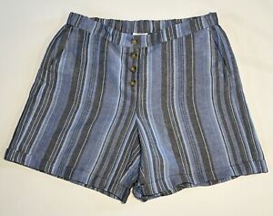 J Jill Linen Rayon Blend Striped Elastic Waist Shorts Size 1X