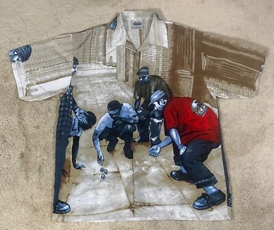 Crown моды кости съемки хип-хоп Streetwear AOP L кнопка рубашка большого размера винтажный - Изображение 1 из 4