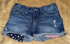 Old Navy Denim Jean Shorts Girls Size 12 Pockets Flat Front Distressed Adjustabl - Picture 1 of 7